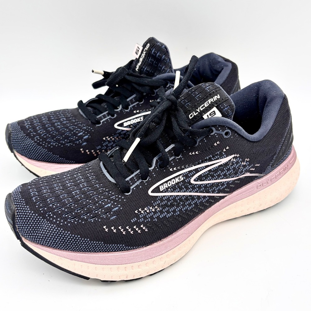 Brooks Glycerin 19 Womens 8.5 Running Shoes Black Navy Pink Gym Cross Training